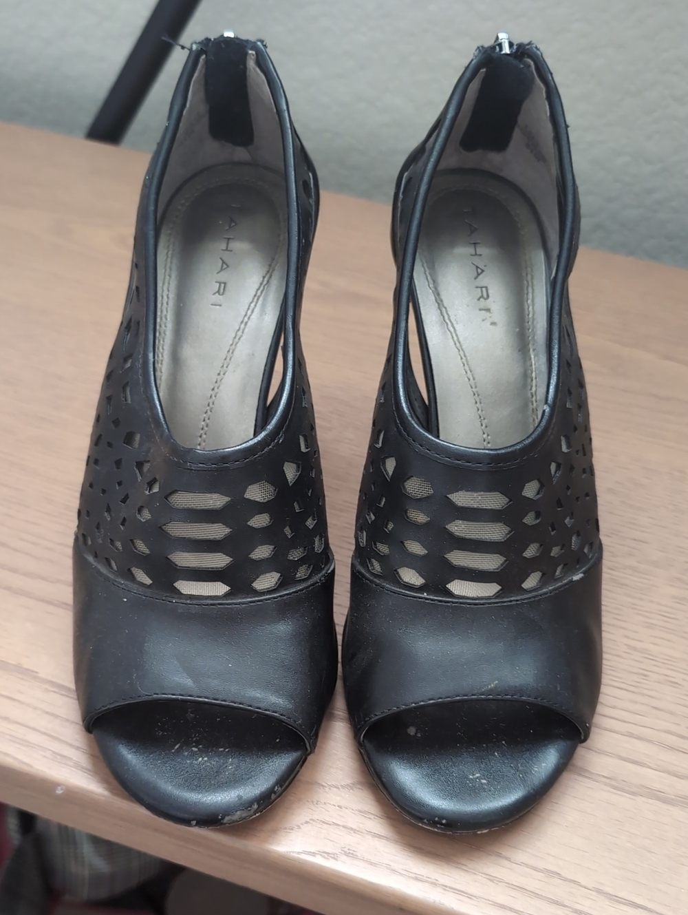 Tahari Black Peep-Toe Cutout Heels